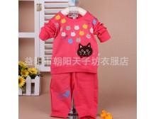 2013新款春装 童雨 猫咪圆领两件套婴幼儿宝宝休闲套装