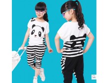 童装 女童夏装2014新款潮 大童女装熊猫中大童运动套装 儿童夏装