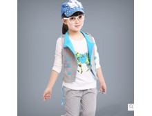 童装女童套装秋装2014新款大童女装春秋韩版学院风潮儿童运动套装